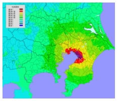 震度分布表示の例（想定東京湾北縁断層地震時）